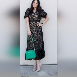 Black Eyelet Lace Maxi Dress, M
